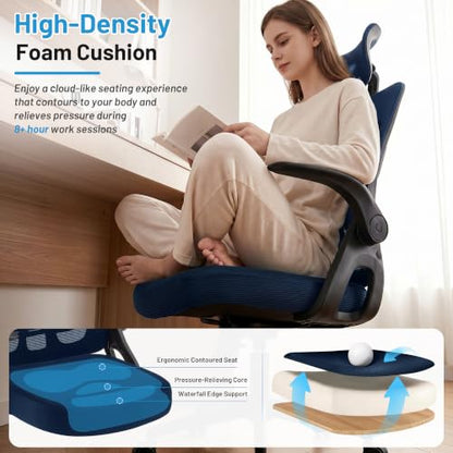 Office Chair Ergonomic Desk Chair with Adjustable Headrest Lumbar Support, High Back Breathable Mesh Chair with 120° Tilt & Flip-Up Armrests, Swivel Comfy Task Computer Chair for Work, Study - color: Navy