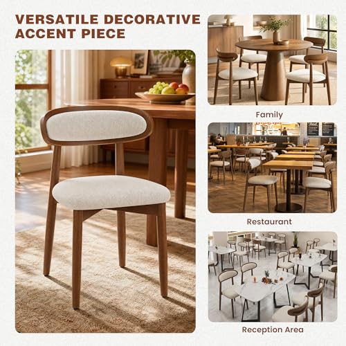 Wooden Dining Chairs Set of 2, Modern Fabric Upholstered Dining Room Chair, Kitchen Side Chairs, Farmhouse Dinner Chair with Curved Back for Kitchen, Beige - color: Beige, size: Set of 2