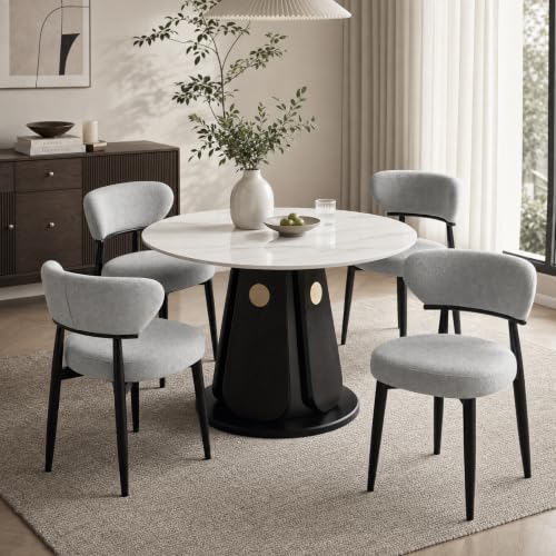 Dining Chairs Set of 4, Modern Upholstered Fabric Dining Chairs | Thick Padded Seat, Textured Fabric, Curved Back, Metal Frame, Dining Room, Kitchen, Breakfast Nook, Restaurant, Soft Gray - color: Soft Gray, size: Set of 4