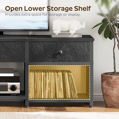 TV Stand with 3 Fabric Drawers for up to 50 Inch TV, 47.2" Industrial Media Console, Entertainment Center with Shelves for Living Room, Bedroom, Home Office, Black DS12BB - color: Black