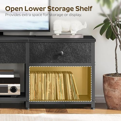 TV Stand with 3 Fabric Drawers for up to 50 Inch TV, 47.2" Industrial Media Console, Entertainment Center with Shelves for Living Room, Bedroom, Home Office, Black DS12BB - color: Black