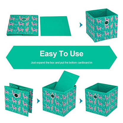 Fabric Strorage Cubes Box Basket Bins Foldable 10x10x10 Inch Emerald Green Alpaca Pattern for Closet Organizer Inserts Drawers ,QY-SC16-6 - color: Alpaca(Set of 6)
