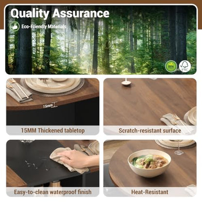 60" Extendable Drop Leaf Dining Table Set with 4 Leather Chairs,Storage,5 Pcs Oval Foldable Kitchen Table and Chairs Set for 4-8 People,6 Wheels,Folding Table Set for Small Space Saving,Walnut - color: Walnut