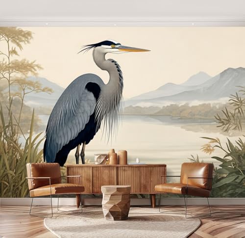 Wall Mural Egret Heron Bird White Painting Blue Audubon Great Animal Water Peel & Stick Wallpaper Removable Self-Adhesive Large Wall Sticker Wall Decor for Bedroom Living Room Nursery 69"x96" - color: Multi7, size: 69"x96"