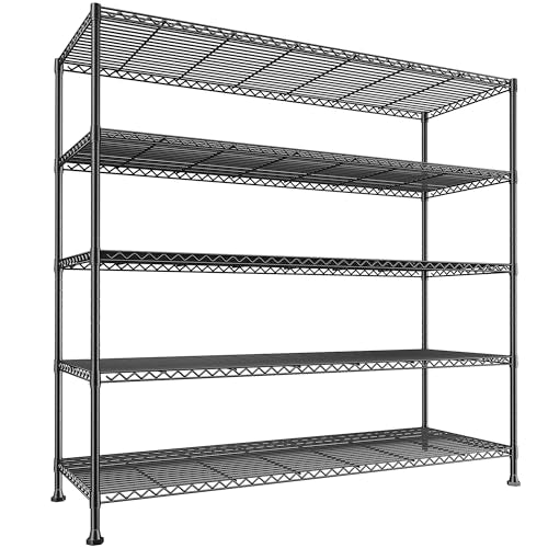 REIBII 5-Tier Storage Shelves, Space Saving&1000LBS Heavy Duty for Garage | Powder Coated Waterproof, Tool-Free, 45.8" W Freestanding Shelving, Rust-resistant Storage Shelves, Anti-Tipping, Adjustable - size: 5 Tier, 45.8" W x 71" H x 17.2" D