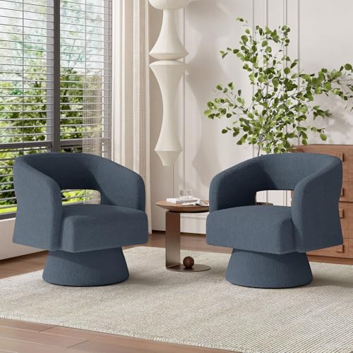 Swivel Barrel Accent Chair,Oversized Teddy Upholstered Round Swivel Chair,Modern Luxury 360 Degree Living Room Vanity Chair for Bedroom Office,Blue - color: Blue, size: Set of 2