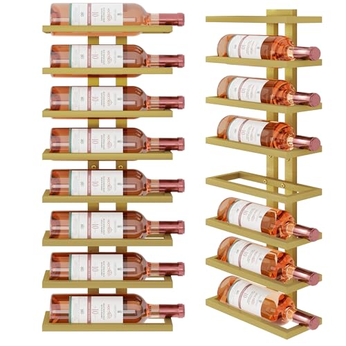 Hoctieon 8 Tier Wall Mount Wine Rack, Wall Racks for Wine Bottles Display and Storage, Hanging Bottle Organizer for Living Room, Kitchen, Wine Cellar, Bar, Gold - color: Gold, size: 1 Pack (8 Bottles)