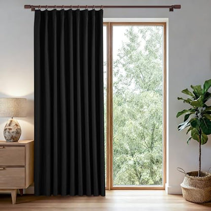 Black Pinch Pleat Curtains 100% Blackout with Hooks 60 Inch Wide Large Window Drapes Linen Room Divider for Living Room Bedroom W60 xL90 1 Panel - color: Black, size: 60"W x 90"L (Pack of 1)
