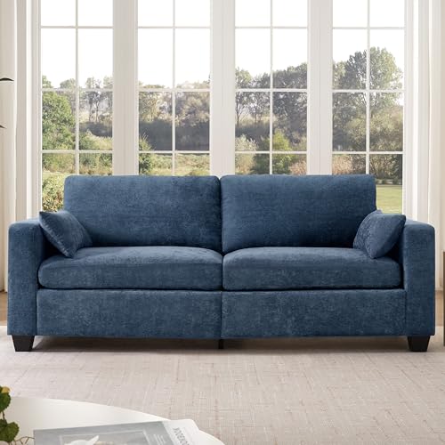Modern Loveseat Sofa Chenille Fabric Couches (Blue) | Spring Cushions, Removable Cover, Solid Wood Frame, Wide Armrest, for Living Room, Small Space - color: Blue