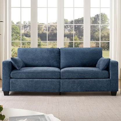 Modern Loveseat Sofa Chenille Fabric Couches (Blue) | Spring Cushions, Removable Cover, Solid Wood Frame, Wide Armrest, for Living Room, Small Space - color: Blue