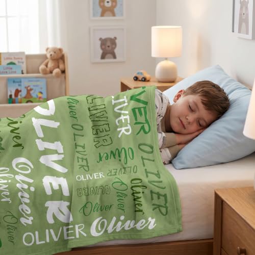 Personalized Blanket with Name, Custom Name Blanket Gifts for Kids Adults Boys Girls Teen, Soft Customized Fleece Flannel Throw for Bedroom Living Room, Birthday Christmas - color: Green