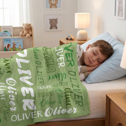 Personalized Blanket with Name, Custom Name Blanket Gifts for Kids Adults Boys Girls Teen, Soft Customized Fleece Flannel Throw for Bedroom Living Room, Birthday Christmas - color: Green