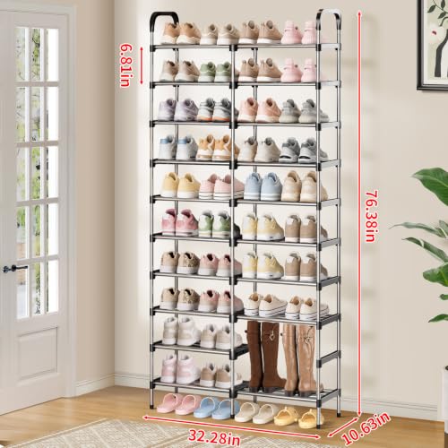 10-Tier Stackable Metal Shoe Rack, Removable Boot Shelf, Black | Sturdy Metal Shelves, Holds 40 Pairs, Tall Boot Tier, Space-Saving, Expandable, Easy Assembly, for Entryway, Closet - size: 10 Tiers (32.3"W)