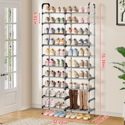 10-Tier Stackable Metal Shoe Rack, Removable Boot Shelf, Black | Sturdy Metal Shelves, Holds 40 Pairs, Tall Boot Tier, Space-Saving, Expandable, Easy Assembly, for Entryway, Closet - size: 10 Tiers (32.3"W)