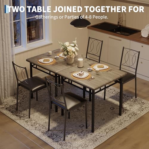 Space-Saving Dining Table Set for 2 – 3-Piece Farmhouse Wood Table & | Upholstered Chairs – Modern Compact Dining Furniture for Apartments & Breakfast Nooks – Grey - color: Grey