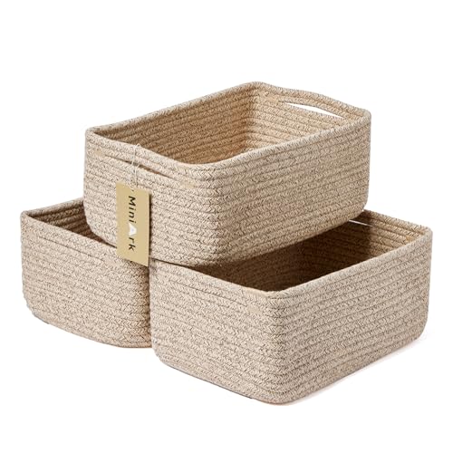 MiniArk Small Storage Baskets for Organizing | Closet Organizer Bins | Shelf Toy Basket | Woven Rope Baskets | Cube Decorative Box | Shallow Basket | 13x8.5x5.1” | 3 Packs Mixed Brown - color: Brown, size: 3pcs-L13xW8.5xH5.1"