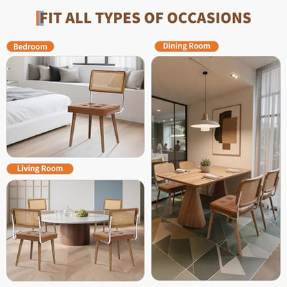 GarveeHome Natural Rattan Dining Chairs Set of 2, PU Upholstered Kitchen Chairs with Tall Cane Backrest and Strong Wood Legs for Dining Room, Kitchen, Restaurant, Brown - color: Brown, size: 2 PCS