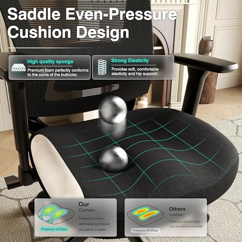Mesh Office Chair,Ergonomic Computer Desk Chair,Sturdy Task Chair- Adjustable Lumbar Support & Armrests,Tilt Function,Comfort Wide Seat,Swivel Home Office Chair (Noir Black) - color: Noir Black