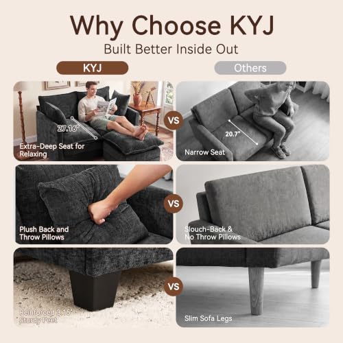 50" Loveseat Sofa with Ottoman, Cloud 2-Layer Cushion & 27" Deep Seat, Modern Love Seat Small Couch with 2 Washable Pillows for Small Spaces, Bedroom, Apartment, Office, Living Room, in a Box, Black - color: Black, size: Loveseat with Ottoman