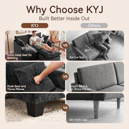 50" Loveseat Sofa with Ottoman, Cloud 2-Layer Cushion & 27" Deep Seat, Modern Love Seat Small Couch with 2 Washable Pillows for Small Spaces, Bedroom, Apartment, Office, Living Room, in a Box, Black - color: Black, size: Loveseat with Ottoman