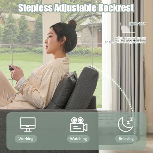 GOSUHI 52" 3-in-1 Convertible Sleeper Sofa Bed, Linen, Dark Gray | Pull-Out Bed, Stepless Adjustable Backrest, Side Pocket, Compact Loveseat, Living Room, Dorm & Apartment - color: Dark Gray