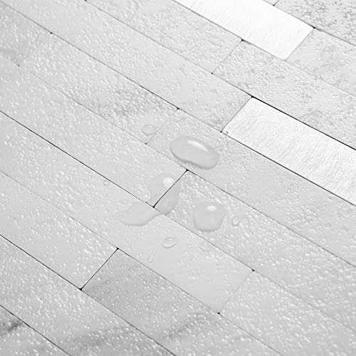 DICOFUN 10-Sheet Peel and Stick Backsplash Tile, Faux White Marble Look PVC Mixed Metal Stick on Backsplash Tiles for Kitchen and Bathroom, 9.4 sq.ft - color: White Marble and Metal Silver, size: 10 Sheets, 12’’x12’’x0.12’’