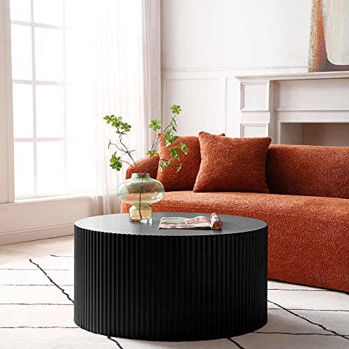 Nesting Coffee Table Set of 2, Modern Round Coffee Table End Table Set for Living Room, Wood Circle Drum Side Table,Black - color: Black