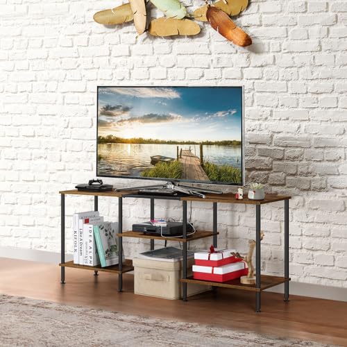 OYEAL Small TV Stand for Bedroom up to 50 inch Farmhouse TV Media Entertainment Center with Power Outlets & Storage Shelf Rustic TV Console Table for Living Room, Rustic Brown - color: Rustic Brown