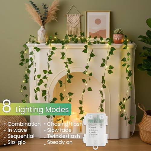 Vine Fairy Lights for Bedroom Wall, 23FT 73 LED Vine String Lights, USB/Battery Powered, Faux Pothos Garland with Light for Dorm Room, Wedding, Party & Home Decor, Warm White - color: Pothos, size: 73LED - Battery Powered