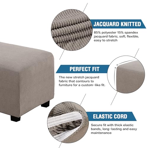 H.VERSAILTEX Ottoman Cover Slipcover Rectangle Fit Length 29"-34" Footrest Sofa Slipcovers Stool Cover Footstool Protector Covers Feature Stretch Thick Soft Jacquard Fabric Removable Washable - Taupe - color: Taupe, size: Rectangle-Large