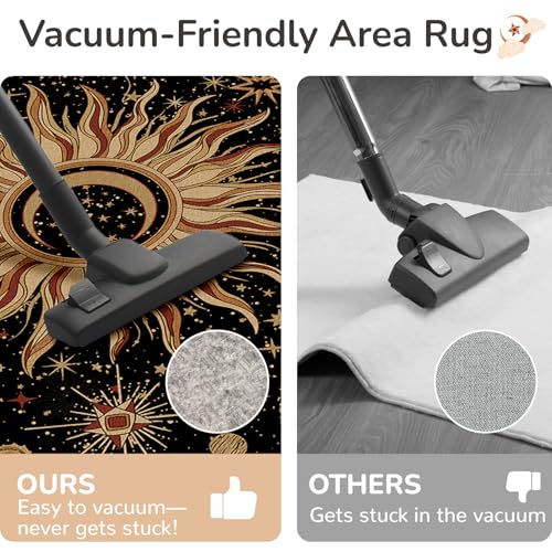 Vacuum-Friendly, 3x5 Washable Area Rug, Black Gold Beige Red | Sun and Moon Boho Gothic Non-Slip Low Pile Living Roon Bedroom Dining Room Kitchen Entry Entryway Entrance Hallway Doormat - color: Black/Gold/Beige/Red, size: 3' x 5' (Rectangular)