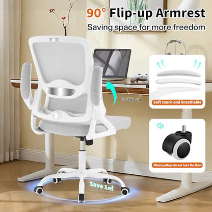Ergonomic Office Chair,Mesh Office Chair with Lumbar Support,Mid Back Desk Chair with Flip-up Arms,400 lbs Comfy Computer Chair for Home Office (Light Grey) - color: Light Grey