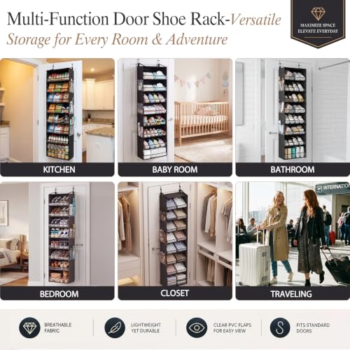 Ligereza Over the Door Shoe Organizer for 20-30 Pairs, 8-Tier, Black | Hanging Shoe Rack Holds Sneakers, Boots & Heels, Angled Pockets for Instant Access, Adjustable Hooks fit All Door Thicknesses