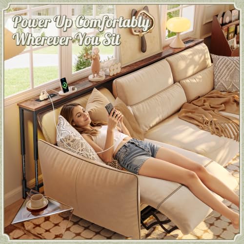 Huuger 94.5 Inch Sofa Table with Power Outlets, 23.9’’-34.4’’ Height Adjustable Range, Behind Couch Table with USB-C Ports, Sofa Tables Narrow Long, Skinny Console Table, Small Spaces, Rustic Brown - color: Rustic Brown, size: 94.5''W x 23.9''-34.4''H