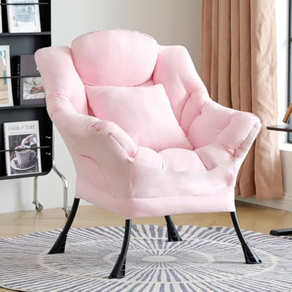 Lazy Chair, Comfy Reading Chair for Bedroom，Pink | Comfy Bedroom Accent Chair with Washable Removable Cover and extra throw pillow for Living Room Dorm - color: Peach Pink-single