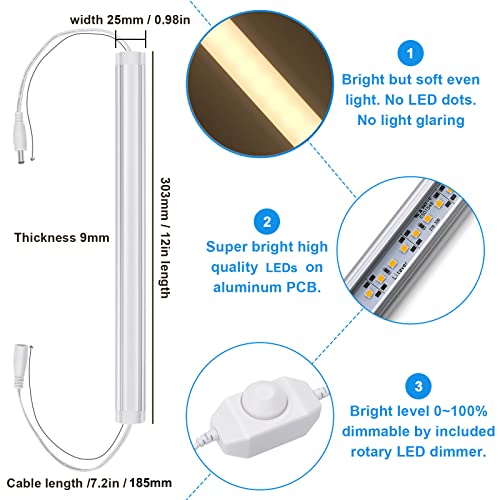 Under Cabinet LED Lighting Kit, Super Bright, 6 PCS 12” Slim Light Bars, 31W 2000 Lumen, Dimmable, Plug or Wired Power Adapter, for Kitchen Cabinets Counter Shelf Workbench (Warm White 3000K) - color: White Cable-Warm White 3000K