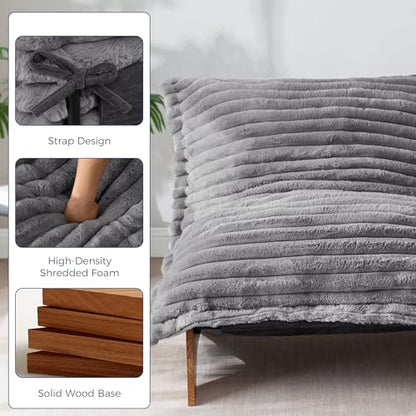 MAXYOYO Adjustable Living Room Chair, 3-Position Bean Bag Chair with Frame | Upholstered Accent Chair with Frame, Removable Cushion, Soft Reclining Lounge for Bedroom, Apartment, Office, Grey - color: Striped Grey