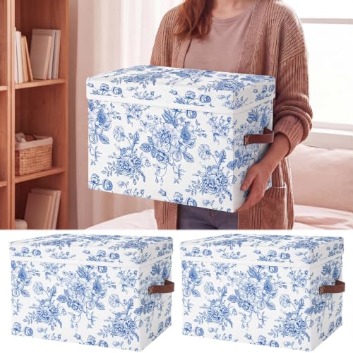 2 Pack Large Storage Bins, Lidded, 14x10x9.5 Inch, Blue - size: 14x10x9.5 Inch, style: Lidded