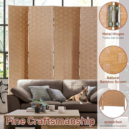Room Dividers Folding Screens Privacy Screen Room Panel 4 Panel Partition Wall Tall Room Divider for Living Room Bedroom Study Portable Room Seperating Home Furniture Wall Dividers, Natural - color: Natural