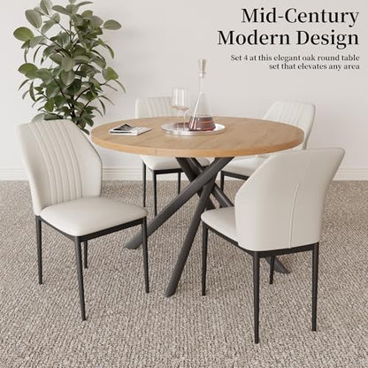 HIPIHOM 45.3 Inch Round Dining Table Set for 4, Mid Century Modern Small Kitchen Coffee Set for Dining Room Kitchen Apartment (Oak Table + 4 White Chairs) - color: Oak Table+4 White Chairs