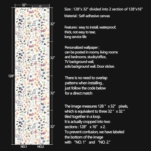 Flowers Peel and Stick self Adhesive Wallpaper Floral - 128''x32'' - color: X04, size: 128"x32"