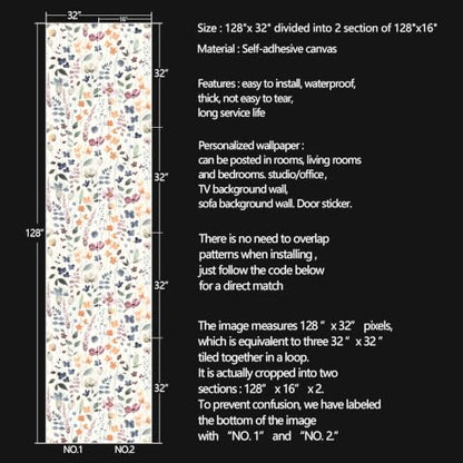 Flowers Peel and Stick self Adhesive Wallpaper Floral - 128''x32'' - color: X04, size: 128"x32"