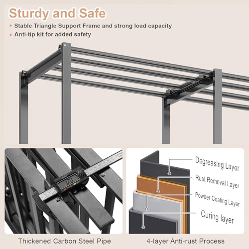 71" Heavy Duty Clothes Rack with Cover, 71" × 20.5" × 69" Portable Wardrobe Closet with Hanging Rod & Storage Shelf, Black Metal Garment Rack, 95% Pre-Assembled - size: 71"*20.5"*69"