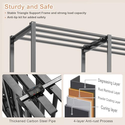 59" Portable Wardrobe Closet with Cover, Heavy Duty Clothes Rack 59" × 20.5" × 68", Foldable Metal Garment Rack for Hanging Clothes, 95% Pre-Assembled - size: 59"*20.5"*68"