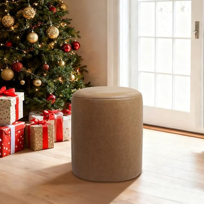 Modern Round Ottoman with Soft Padded Seat, Multifunctional Vanity Stool for Makeup, Upholstered Footrest Stool Ottoman Foot Stool for Living Room, Bedroom - color: Camel Brown
