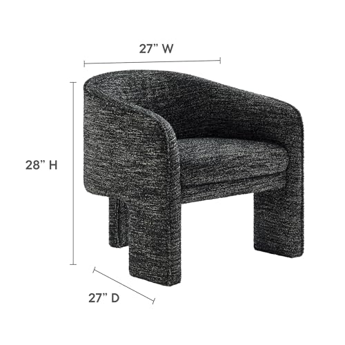 Modway Greer Comfy Barrel Accent Chair with 3 Legs in Charcoal Boucle Fabric – Cozy Round Reading Armchair – Mid Century Modern Upholstered Wide Barrel Dining Chair with Curved Back - color: Charcoal