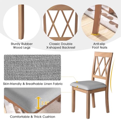 3Pcs Dining Set with Drop Leaf Dining Table and 2 X-Back Chairs, Solid Wood Kitchen Table Set for Small Place, Natural+Grey - color: Natural+grey