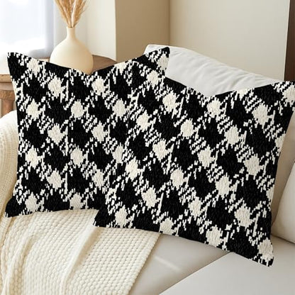 Houndstooth Throw Pillow Covers Set of 2, Modern Contemporary Geometric Abstract None Black with Hidden Zipper Pattern Pillow Covers for Home Bedroom Living Room Sofa Couch Decor 22x22 Inch - size: 22" x 22" (Pack of 2)