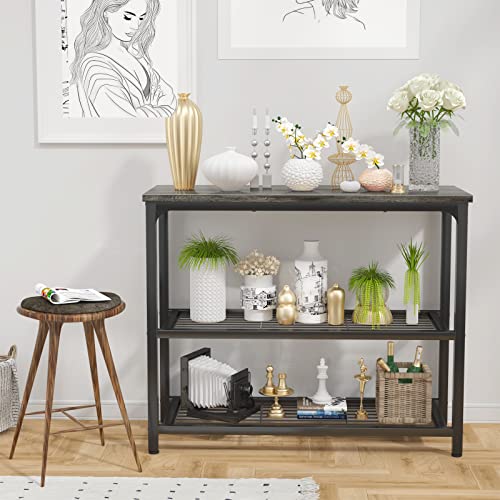 Ecoprsio Small Console Table, Sofa Table with Double Mesh Shelves, Modern Entryway Table for Entryway, Hallway, Foyer, Front Hall, Sofa Couch, Living Room, Bar, Kitchen, 32 Inch, Grey - color: Grey, style: 3-Tier
