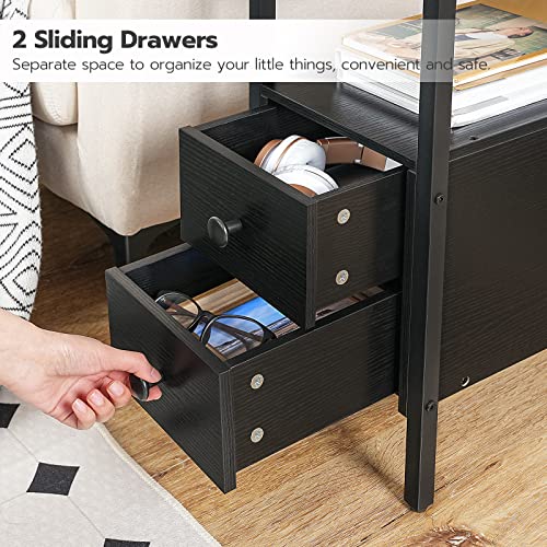 HOOBRO End Table with Charging Station, Narrow Side Table with 2 Drawer & USB Port & Power Outlets, Nightstand for Small Spaces, Stable and Sturdy, for Living Room, Bedroom, Black BK541BZ01 - color: Black